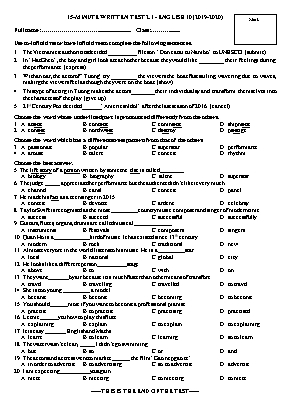 Bộ đề kiểm tra 15 phút số 2 môn Tiếng Anh Lớp 10 - Năm học 2019-2020
